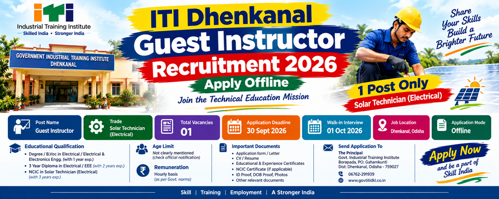 ITI Dhenkanal Guest Instructor Recruitment 2026